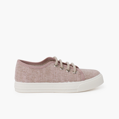 Sneakers in lino con lacci Rosa Pastello