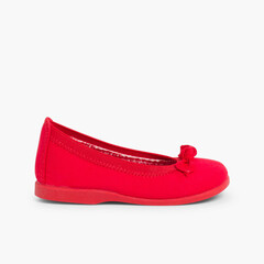Ballerine scarpe primi passi elastico tela fiocco  Rosso