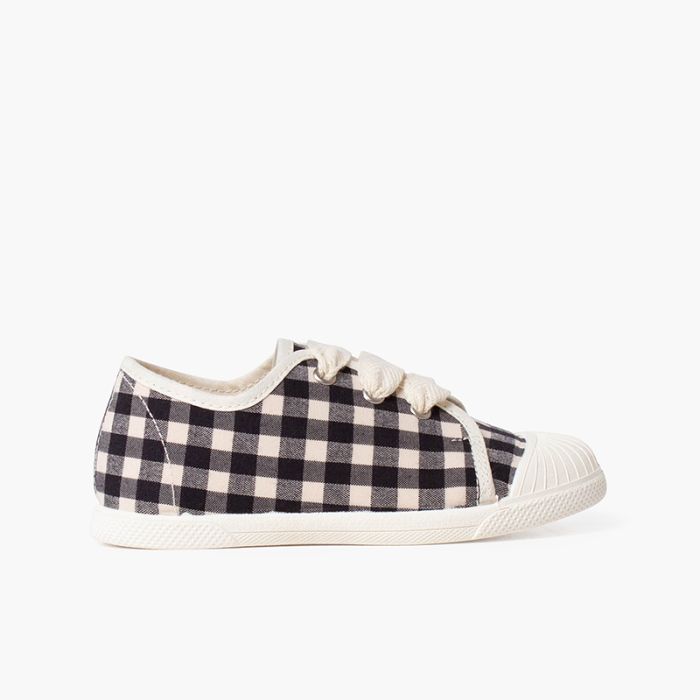 Sneakers vichy con punta rinforzata Scarpe da ginnastica con fiocco e lacci per ragazze