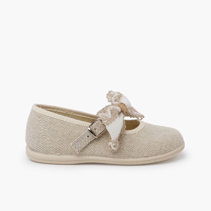 Ballerine con cinturino fiocco pizzo cerimonie