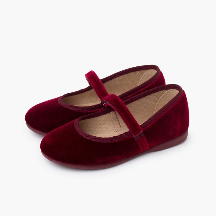 Ballerine velluto bambina cinturino a strappo